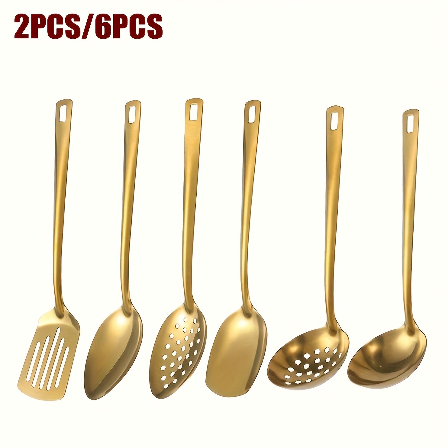 

2/6pcs Stainless Steel Kitchen Utensils Set, Mirror Polished Tableware With Spatula, Rice, Soup, Fondue, Pointed Slotted Spoons, Dishwasher Safe, Essentials For Buffet, Restaurant, Banquet, Party