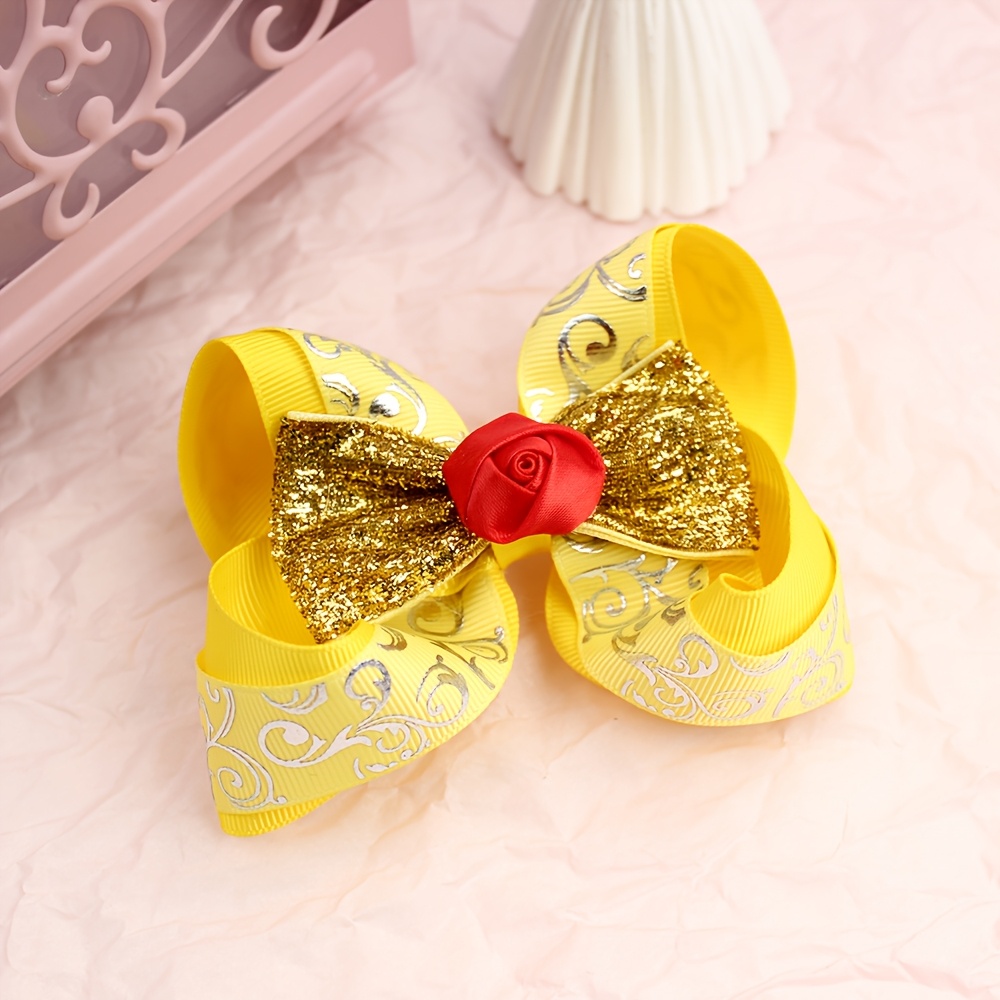 TEMU 【春夏】プリンセス ヘアボウ クリップ ローズイエロー＆レッド 普段使いに