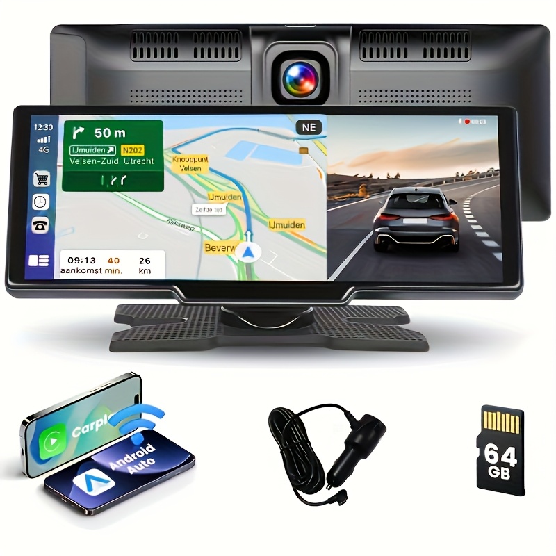 

Wireless Carplayer Car Screen With 2.5k Dash Cam, 10.26 Inch Portable Wireless Auto Car Stereo, Dual Wireless, Loop Recording, , Wifi Video, Fm, Aux, + 64g Tf Card