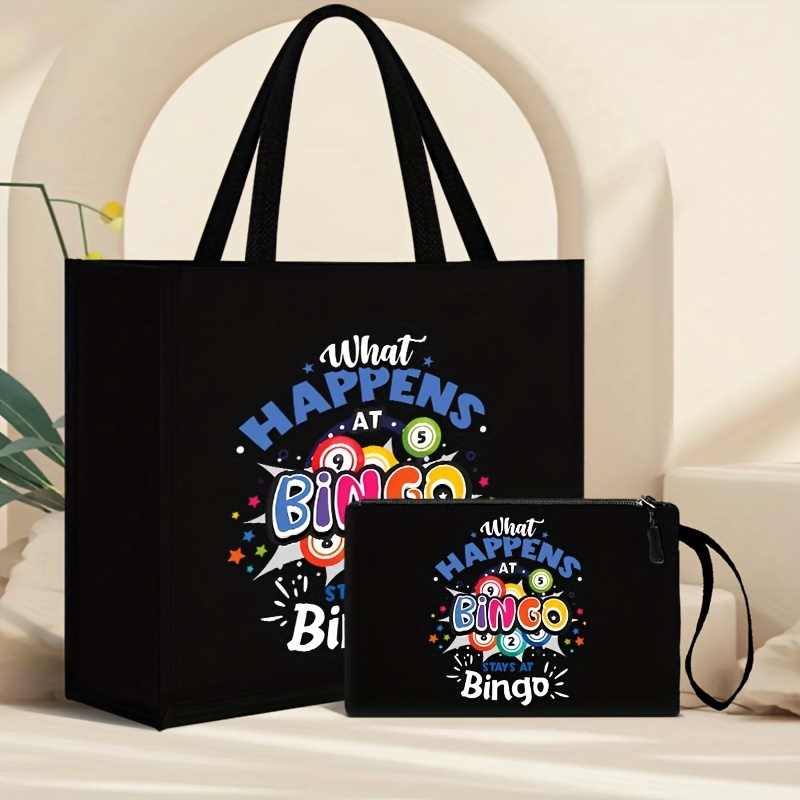 

Bingo Themed Printed Tote Bag For Sisters, Colleagues, Friends - Large Capacity Open Bag, Fashionable Women's Handbag With Cosmetic Pouch, Fabric With Lining, Washable, Edging, With Fixed Straps