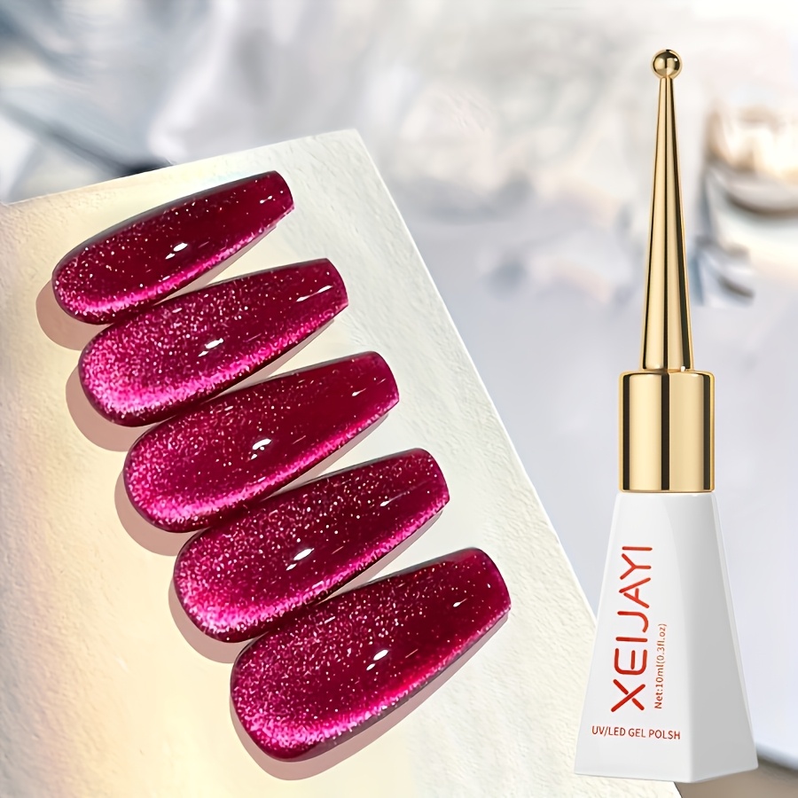 Image of Xeijayi Magnetic Cat Eye Gel Polish Suitable For Hands/nails - Holographic Red Glitter Magnetic Nail Polish With /led, Soak Off Gel Polish For /korean Style Nail, Magnetic Cat Eye For Diy