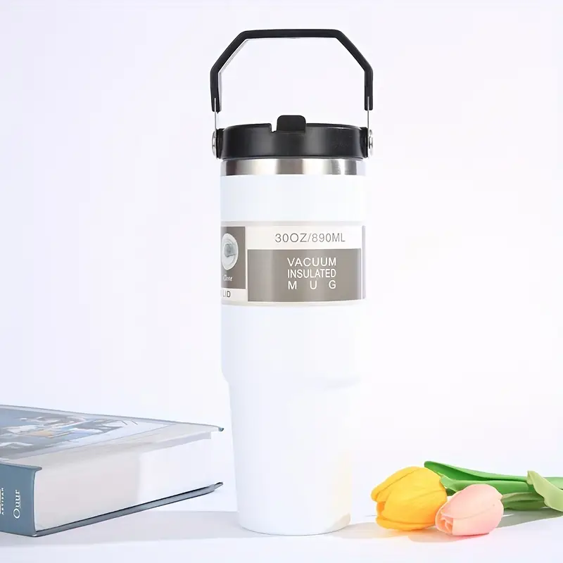1pc 890ml 30oz double layer stainless steel vacuum water bottle with handle portable insulated mug for home outdoor camping and travel drinks hot or cold for hours details 11