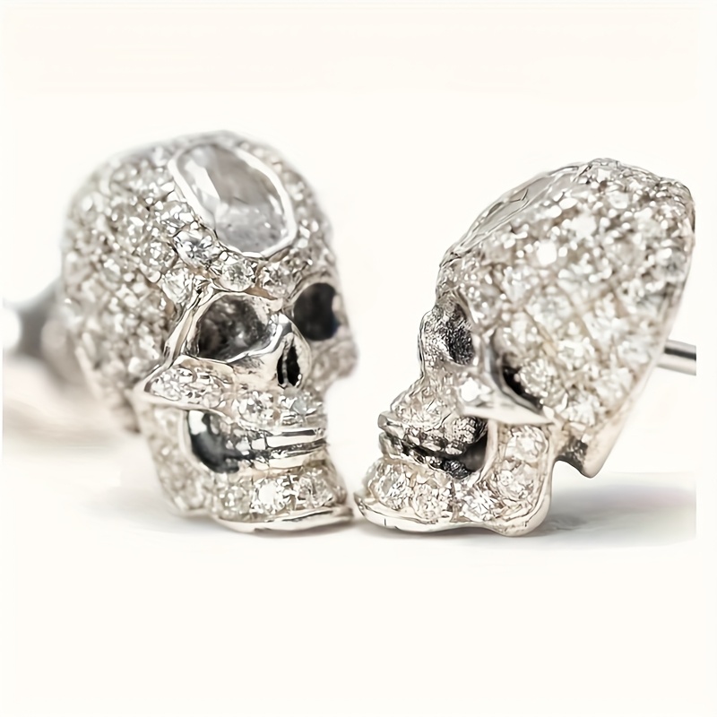 TEMU Vintage Skull Earrings For Fashion, Head Earrings In Hip-hop Rock Style For Halloween, Unisex Additions For Everyone