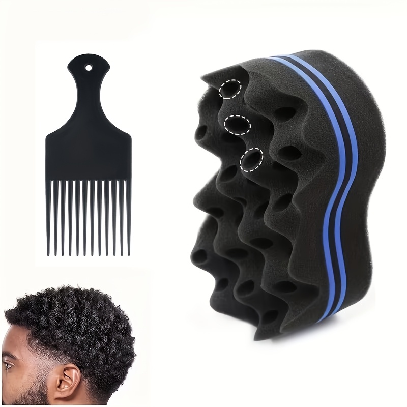 Image of Twist Sponge With Hair Pick For Twists And Dreads Barber Afro Wave Hair Tool