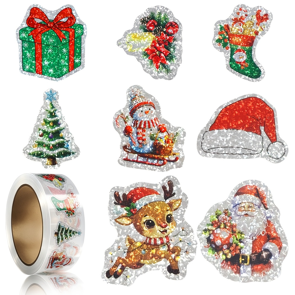 TEMU 300 Feuilles/Rouleau d'Autocollants Laser, Pack de Rouleau, Autocollants de Noël, Autocollants d'Arbre de Noël, Convient pour les Décorations de