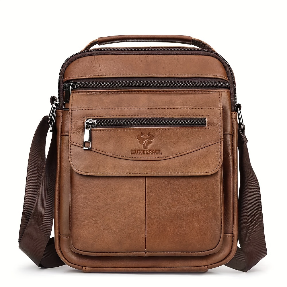 Image of Men's Crossbody Bag Humerpaul Casual Backpack, Top-grain Cowhide Men's Crossbody Bag, Genuine Leather Single-shoulder Bag, Vertical Travel Backpack, Christmas Gift