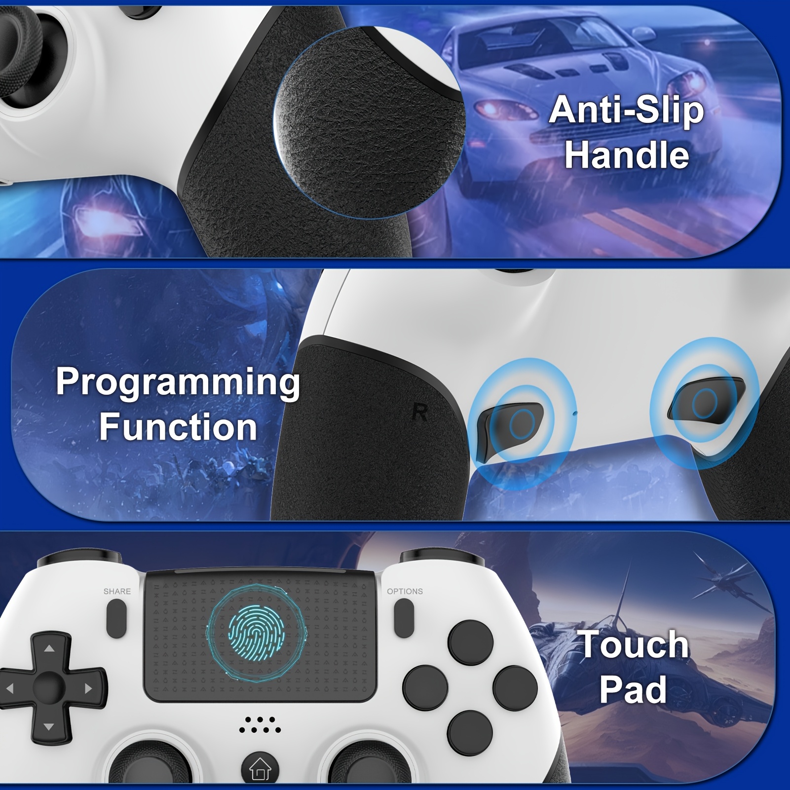 Wireless Game Controller for PS4, Slim, Pro, And PC Featuring Hall Effect Joysticks, a Gamepad with a 1000Mah Battery, Vibration, 6-Axis Gyro, Multi-Touch Pad, And a 3.5Mm Audio Jack