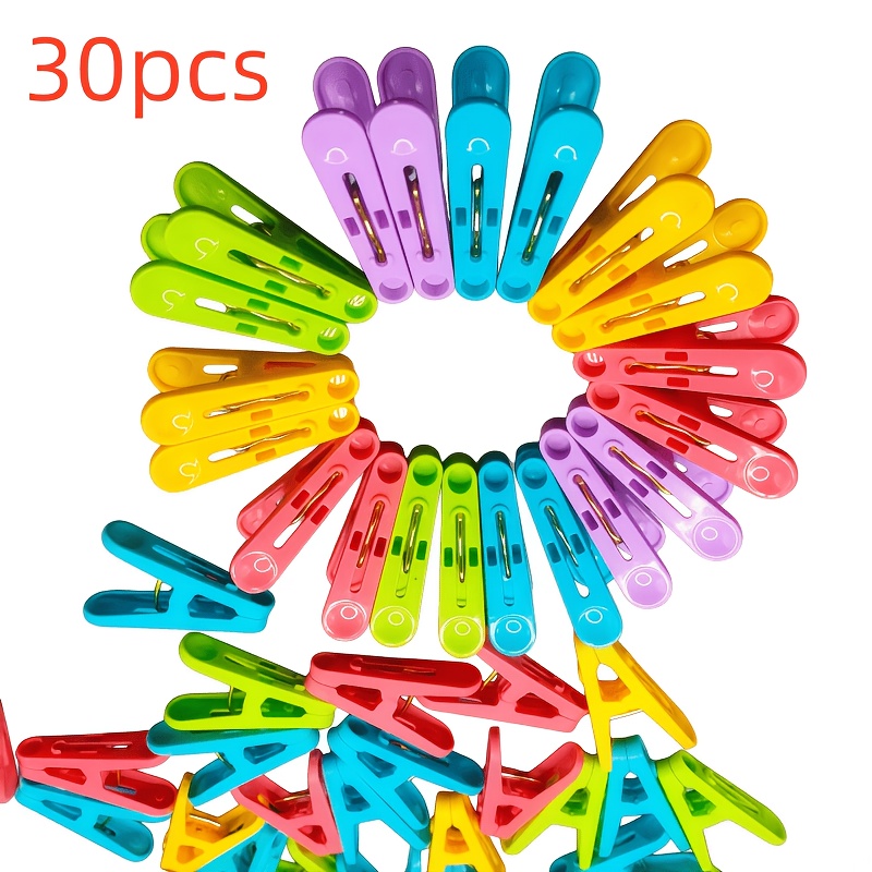TEMU 30 Pinzas de Plástico - Pinzas Coloridas para Almacenamiento, Pinzas Antiviento, Pinzas para Fotos
