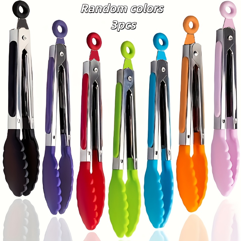 TEMU 3pcs Red Color, And Random Colors Kitchen Tongs, Not Heat-tolerant, 8-inch, Is Mini Sizes Made Of Stainless Steel, With Pp Handles And Pp Heads,