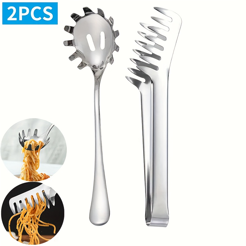 E-shop 2er-Set silberfarbener italienischer Löffel, Löffel und Zange, Antihaftbeschichtung, praktisch und schnell. 24 cm (9,4 Zoll) italienischer