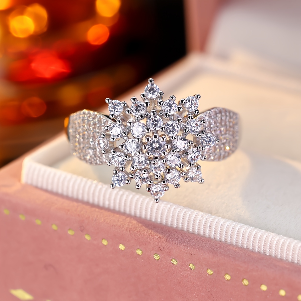 TEMU 1 Trendy Wide-band Sunflower Design Women's Ring Set With Synthetic Synthetic Zirconia