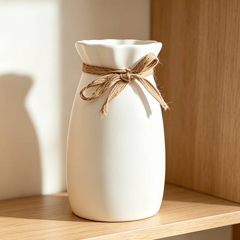 TEMU Vintage Home Plastic Flower Vase, Water-based, Ceramic-look, Drop-resistant, Minimalist Living Room Vase