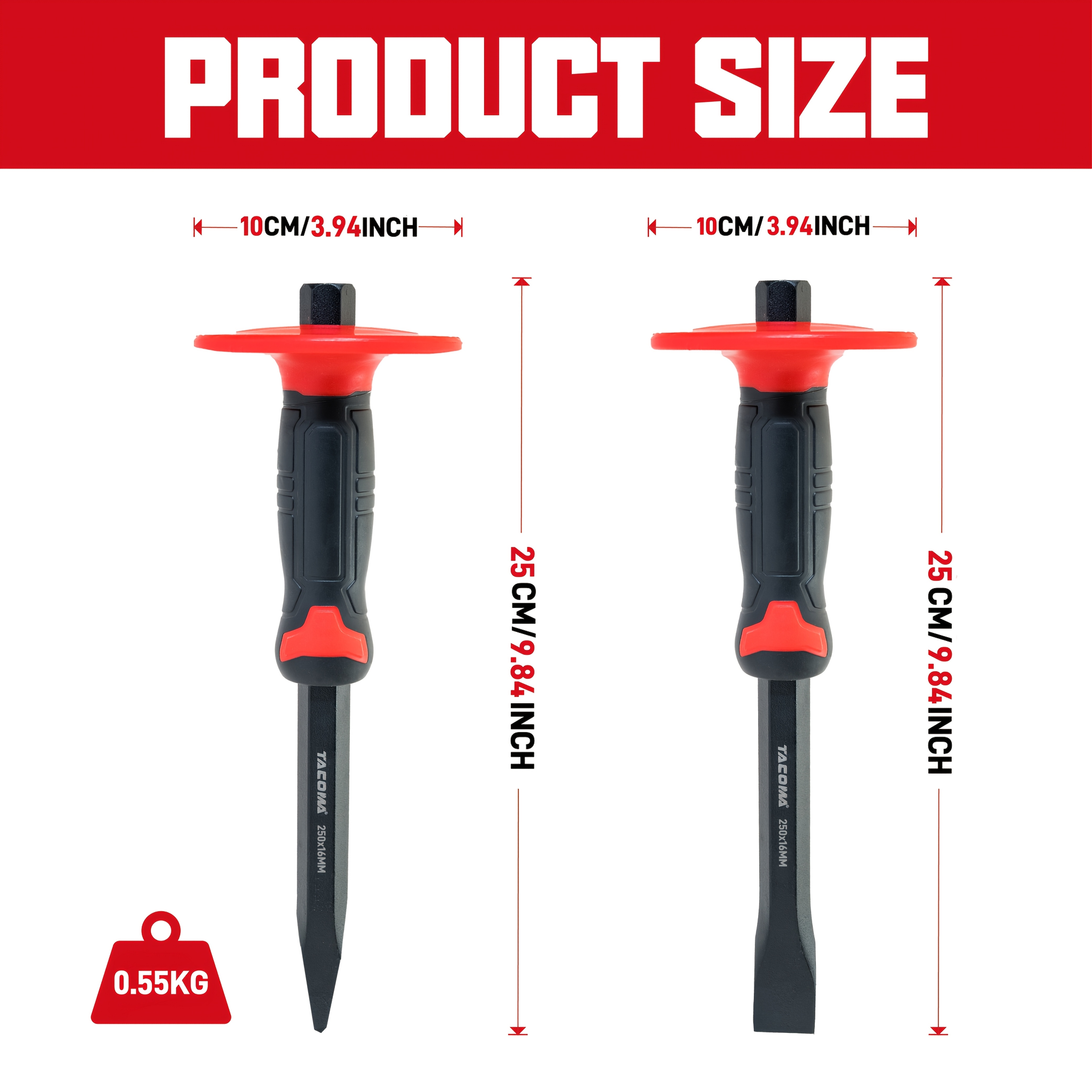 SEUNMUK 3-Pack 12" Mason Chisel With Hand Guard – Heavy-Duty Flat Chisel For Demolishing, Carving & Splitting