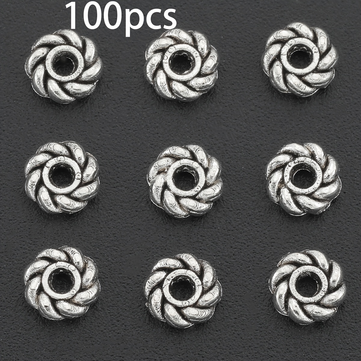 TEMU 100pcs Perles d'espacement à motif tourbillon, Perles d'espacement à motif tressé rétro en alliage, Perles à motif rond de roue de vent et de