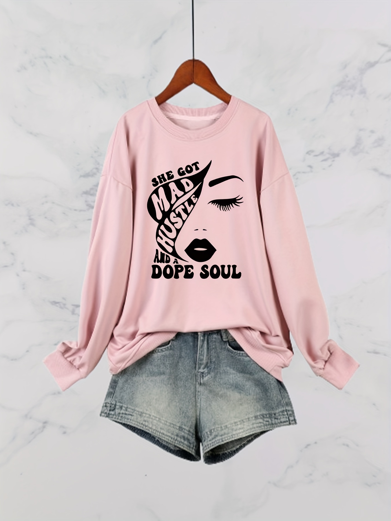 Plus Size Graphic Print Sweatshirt Crew Neck Casual Temu South Africa