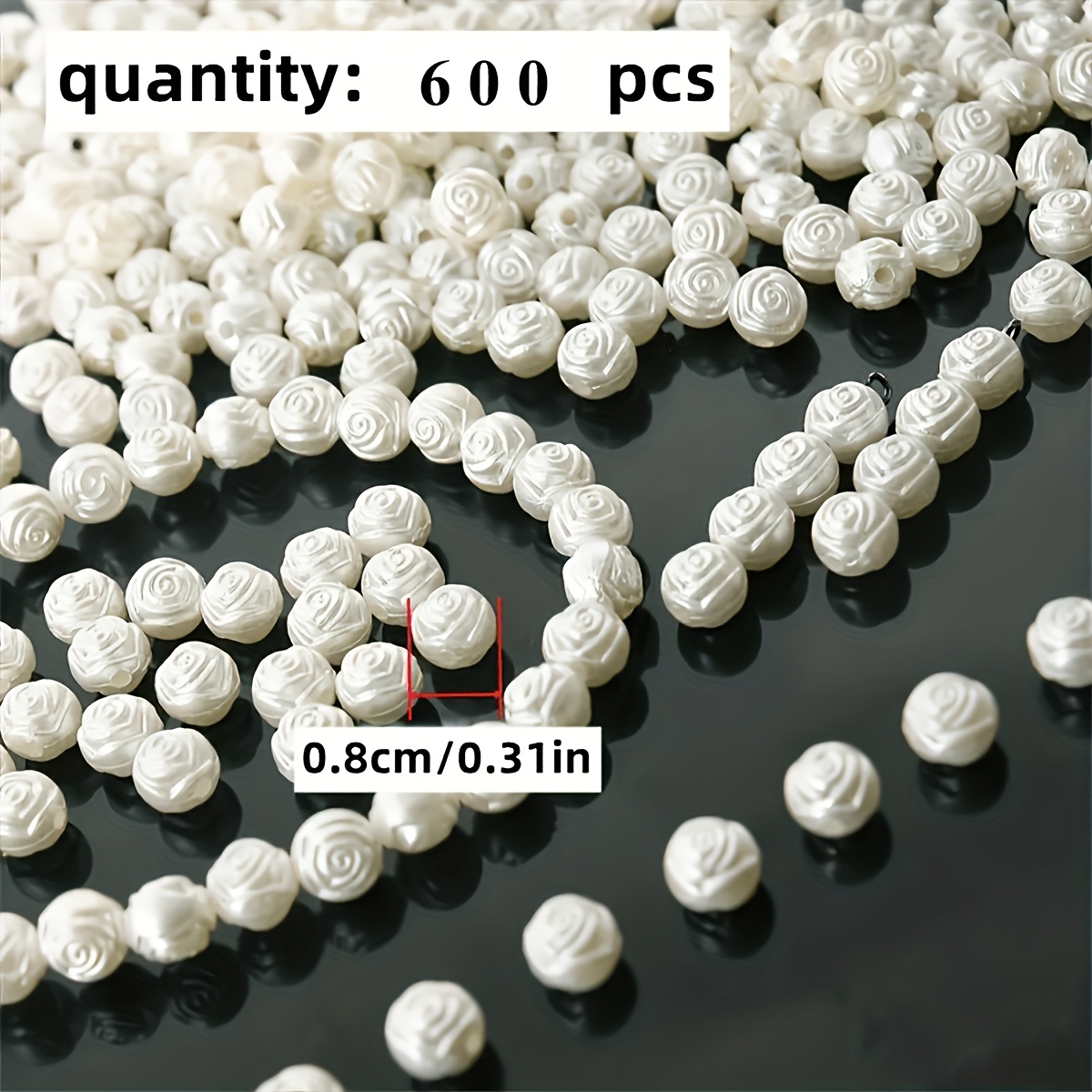 600 Acrylic Rose Beads - 8mm White Spacer Beads, Suitable For Making, Bracelets, Necklaces, Ring Accessories, And Phone Strap Crafting - University Theme Decorative Beads