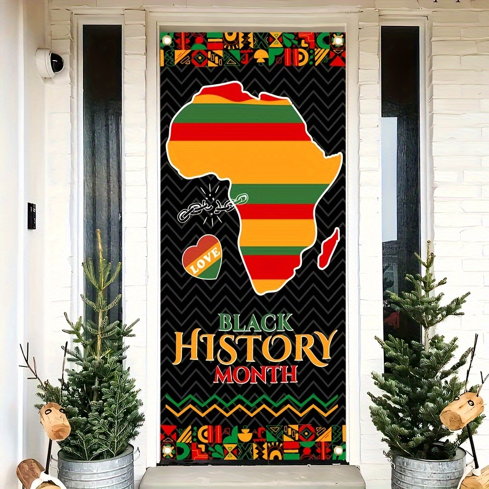 

1pc, Black History Month Decoration Door Cover Banner (35x 70 Inch), Photography Background Banner Pan African American Decorations And Party Supplies
