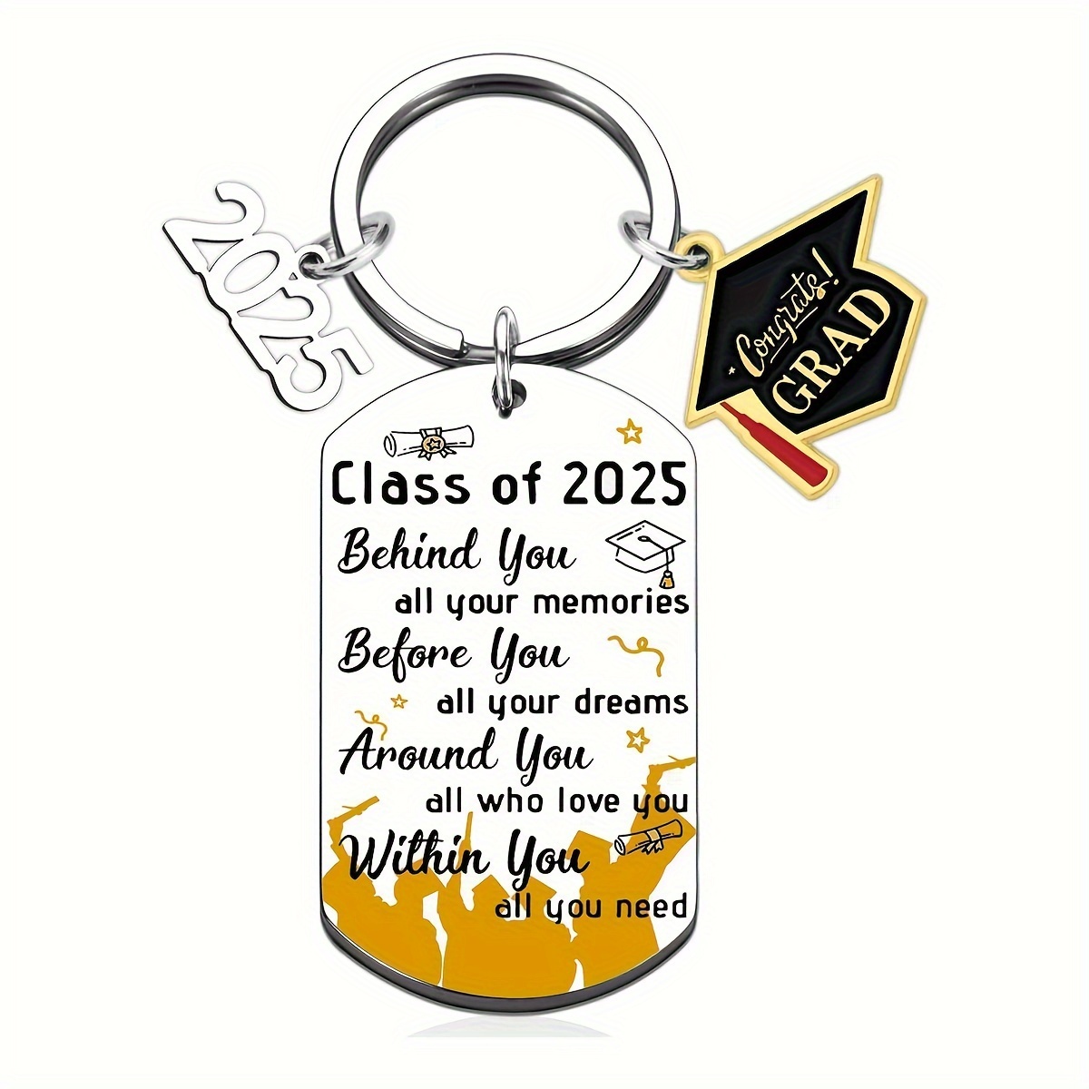 

1pc Color Printed Stainless Steel Badge Keychain, Graduation Gift Give Her His Graduation Keychain Inspirational Gift For Graduation