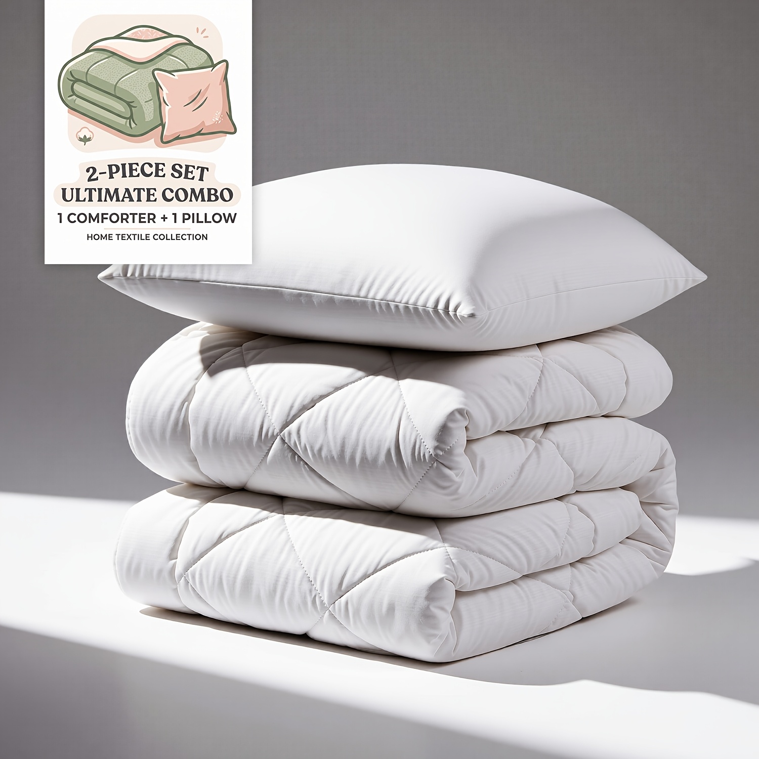 TEMU Ensemble 2 pièces, Couette à carreaux diamant combinée avec oreiller 70X80cm, Douce, pour , Légère et chaude, Coussinage à carreaux