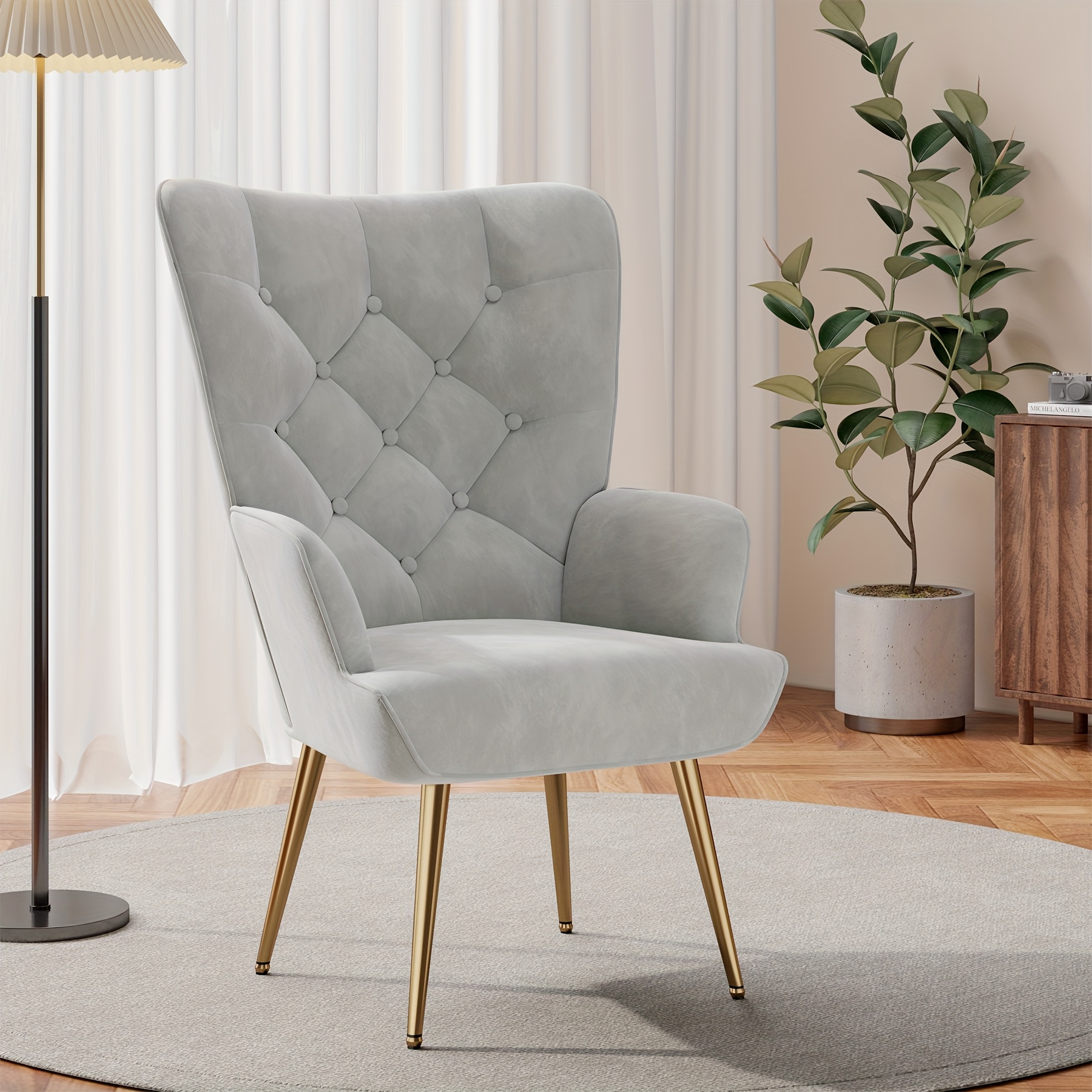 contemporary   century style high back accent chair with metal legs velvet upholstered wingback chair for reading suitable for bedroom living room office or makeup area