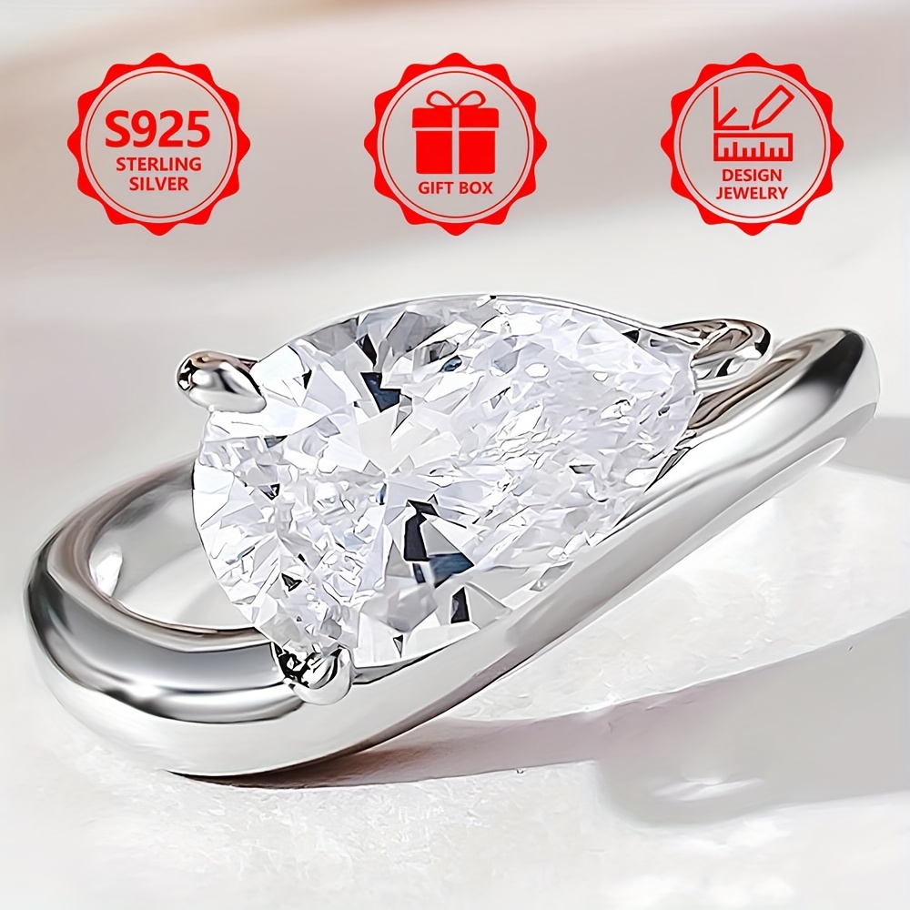 925 Silver Pear Shaped CZ Solitaire Ring 3 Prong Setting