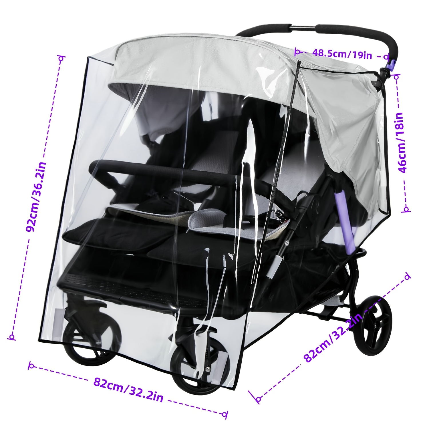 TEMU Housse de pluie double pour poussette, installation facile, respirante et coupe-vent, utilisation toutes , spéciale pour les en extérieur avec