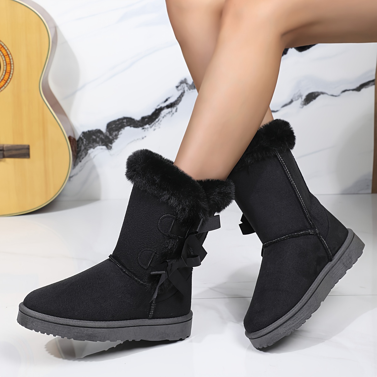 

Bottes de neige longues en velours et épaisses pour femmes, bottes chaudes en coton uni