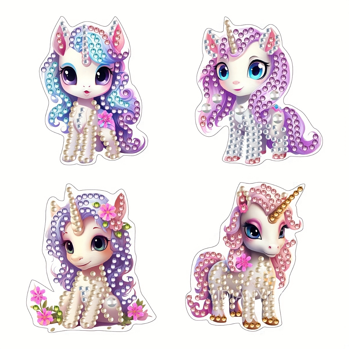 TEMU 4pcs Unicorn Diamond Painting Magnet Kit With Irregular/round Diamonds Suitable For Diy Craft, Unicorn-themed Fridge Magnets, Decoration For