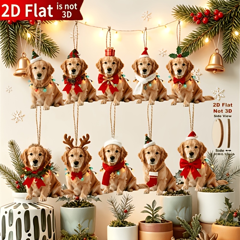 TEMU 2d Flat, 10pcs Cute Golden Retriever Decorations, Suitable Thanksgiving And Celebrations, Outdoor Decorations, Tree Toppers, Wooden Pendants,