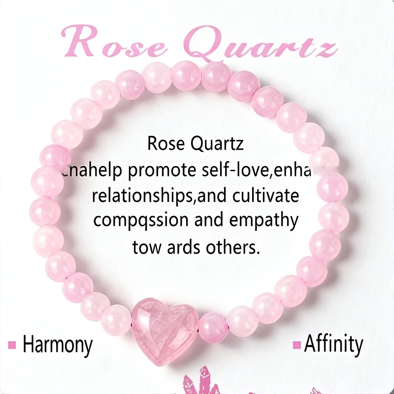 TEMU Bracciale da donna in naturale �� Perline lisce da 6 mm con centrotavola a forma di cuore; in pietra preziosa per uso e speciali; un regalo per