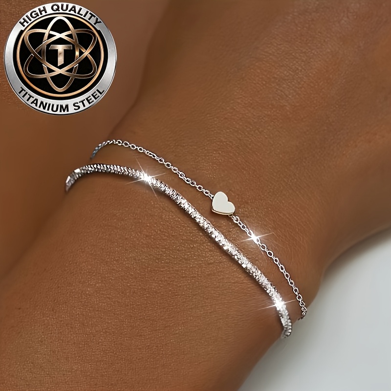 TEMU 1 braccialetto a in acciaio al titanio a forma di broccoli e cuore, braccialetto da donna elegante e raffinato, regalo di Ringraziamento per