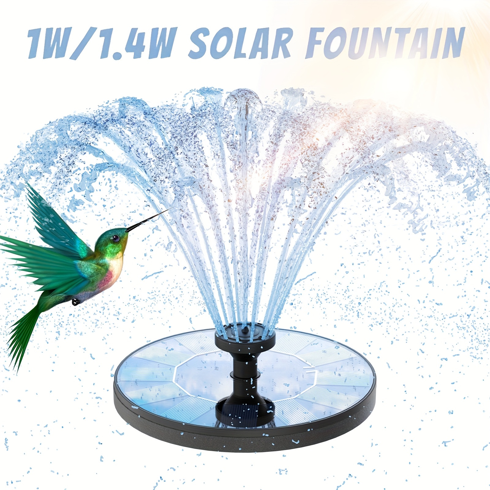 Fuente Solar Para Jardín 3.5W - Con 4 Boquillas, Bomba Flotante, Altura De Pulverización Hasta 100cm, Para Estanques Y Baños De Pájaros