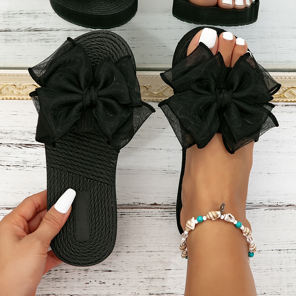 TEMU Women's Fashion , Bow Shoes, Women's Flat Shoes, Casual Beach Slippers, Women Shoes