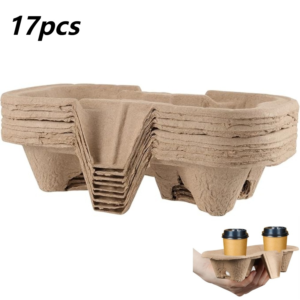 TEMU 17pcs, Paper Coasters, Paper Trays For Holding 2 Drinks, Suitable For Hot And Cold Drinks, Portable Coffee Cup Trays, Suitable For Cafes,