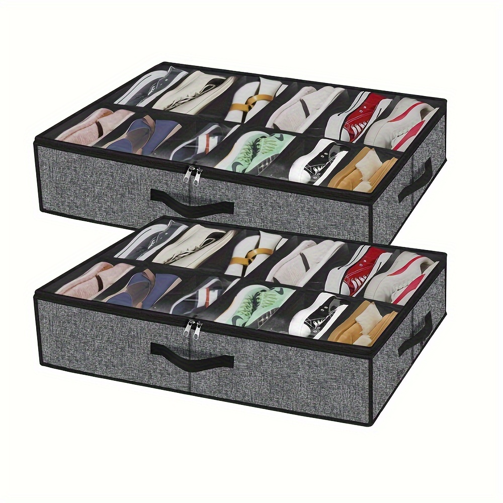 

1 Pc/2 Pcs Underbed Shoes Storage Organizer, Gray Non-woven With Clear Window, Dust And Moisture Proof, Space Saving For Home Organization