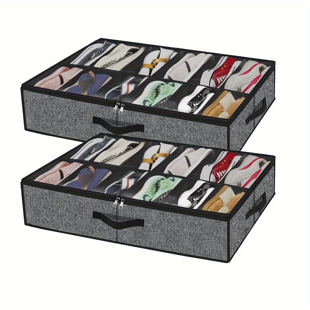 

1 pc/2 pcs de rangement de chaussures sous le lit, gris non-tissé avec fenêtre transparente, anti-poussière et anti-humidité, gain de place pour l'organisation de la maison