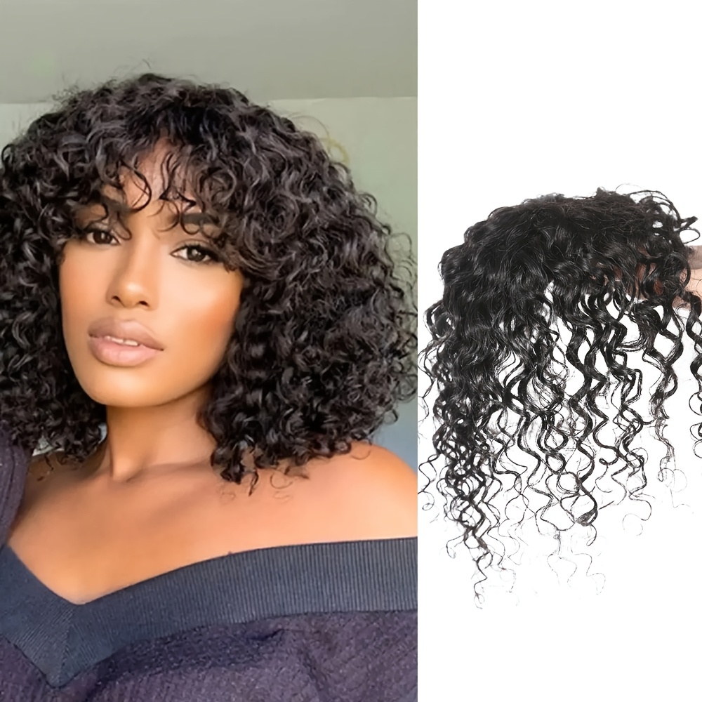 Human Hair Topper with Bangs, Short Curly Clip-in for Volume & Thinning Hair Amazon.com : BESTOPPER Curly Hair Topper 100% Real Human  main image 2
