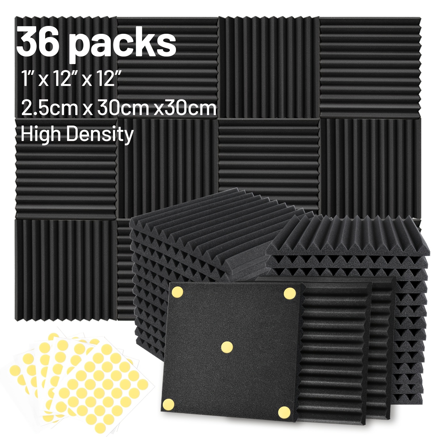 12 24 36pcs of acoustic high density foam soundproof boards 12 x 12x1 sound absorbing panels complimentary double sided tape suitable for homes conference rooms offices and recording   for noise reduction and wall decoration
