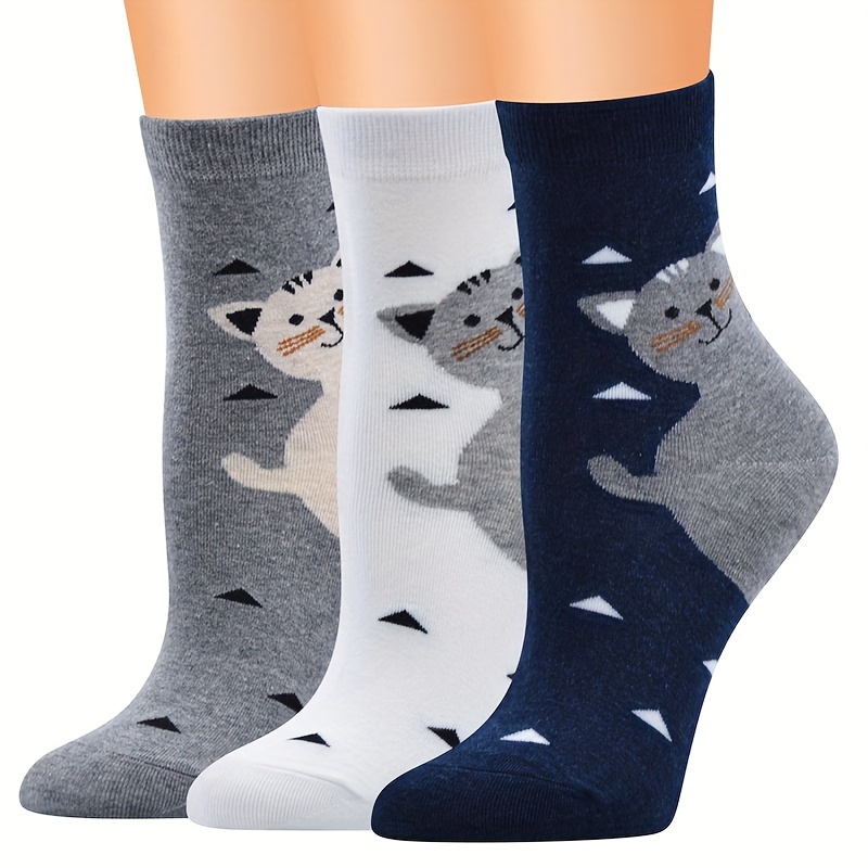 

1/3 Pairs Cartoon Cat Socks, Cute & Breathable Mid Tube Socks, Women's Stockings & Hosiery