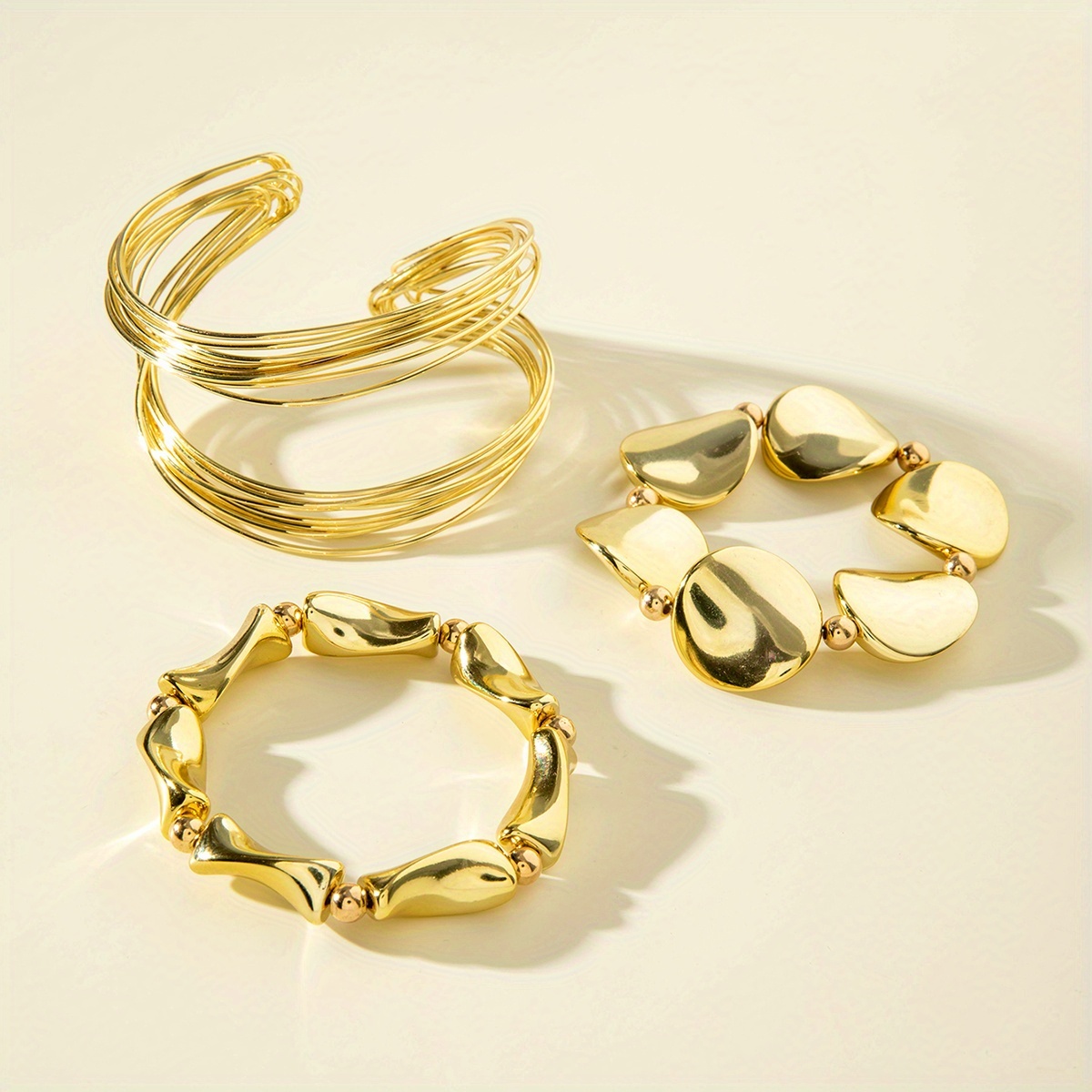 3pc Exaggerated Open Metal Bracelet Set