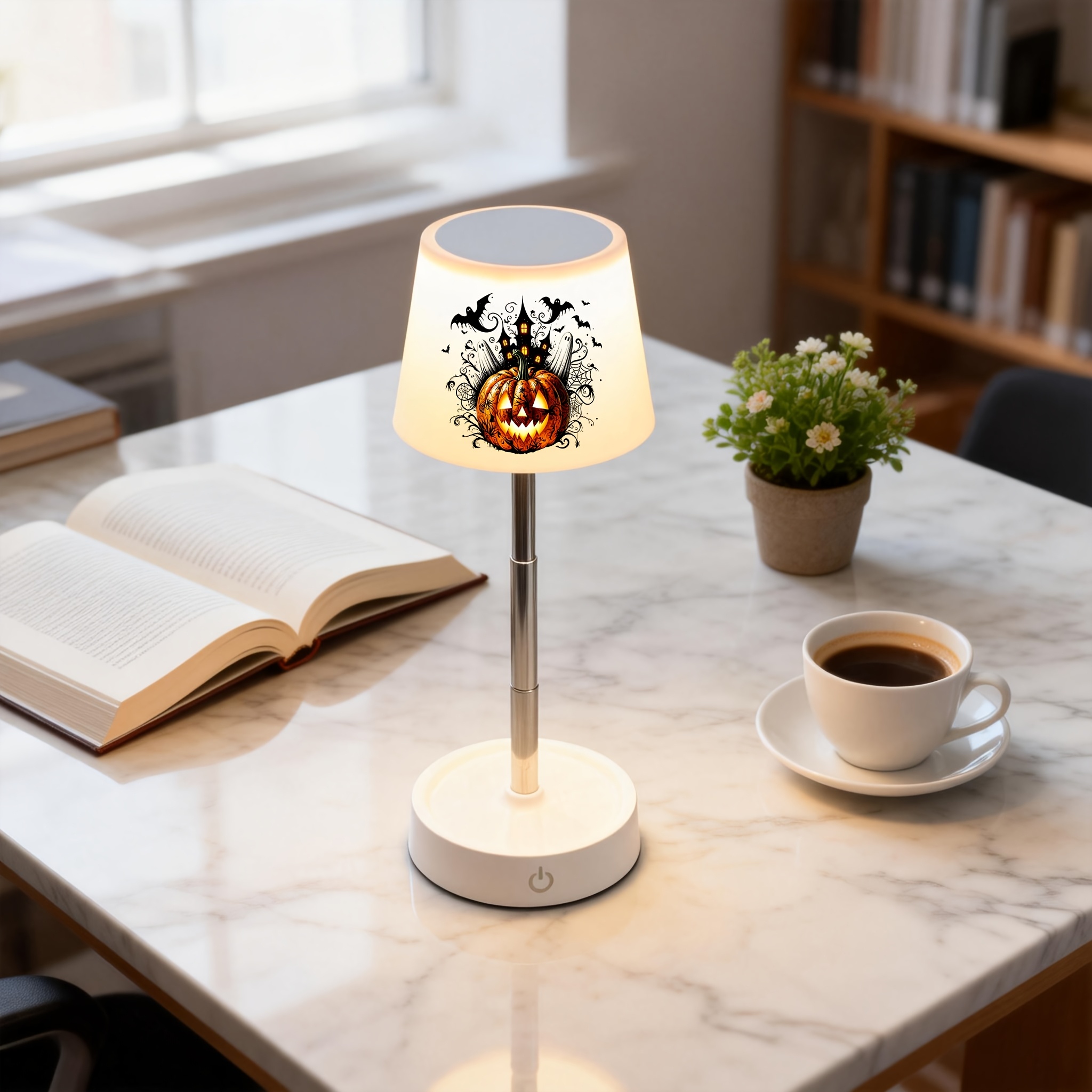 Halloween Jack-O'-Lantern Pumpkin Desk Lamp with Ghost Art Pattern