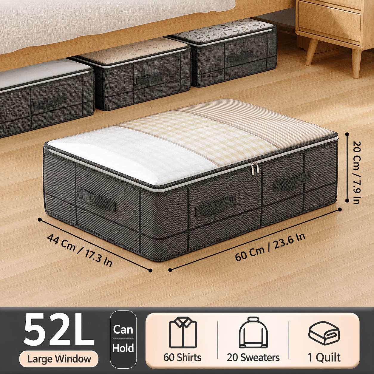 TEMU Cajas de Almacenamiento Extra Grandes Debajo de la Cama - Material y Duradero No Tejido, Organizador a Prueba de Polvo y Resistente a la Humedad