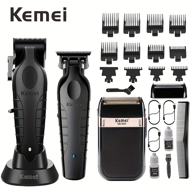 

Kemei 3pcs/1set Usb Rechargeable Men's Professional Electric Hairdresser And Set - High-precision Cordless Grooming Set With Beard Trimmer For A Suitable For Home And Salon Use Ideal Gift For Dad!