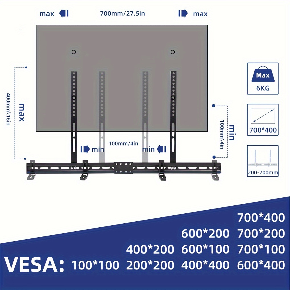 TEMU Universal Soundbar Bracket Wall Mounted Sound Mount Under/ Over Tv , For , For Soundbars With/without Holes