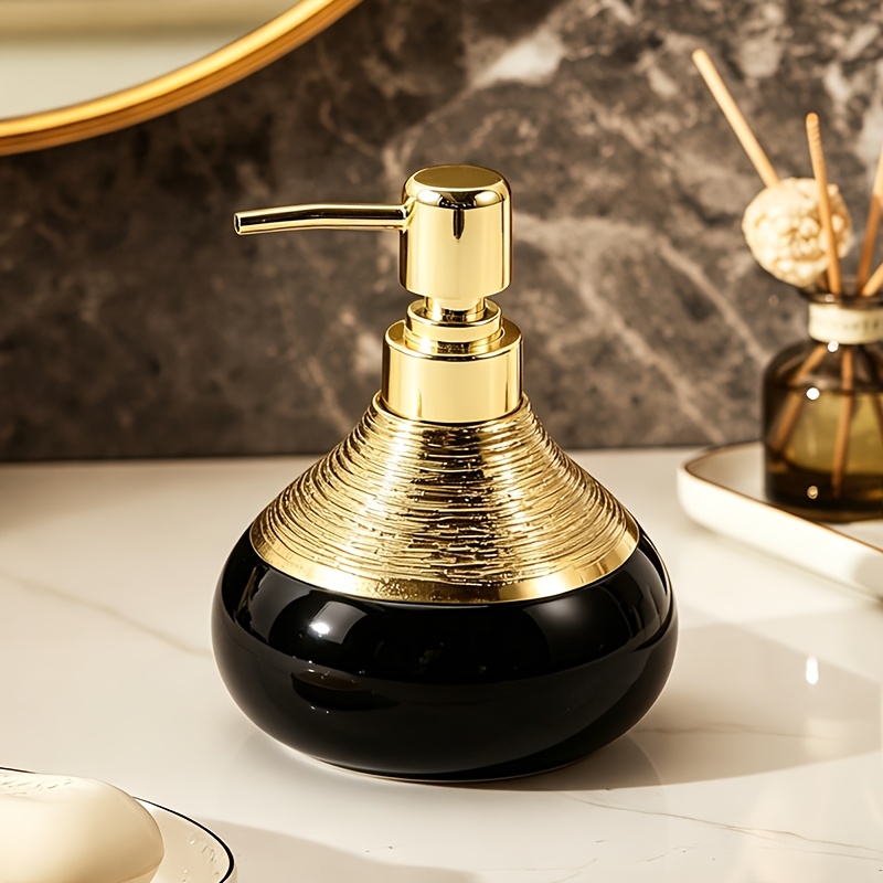 TEMU & Golden Brushed Ceramic Soap Dispenser Bottle - Refillable Press-pump Suitable For Hand, Lotion, For & Commercial Use, Modern Bathroom With