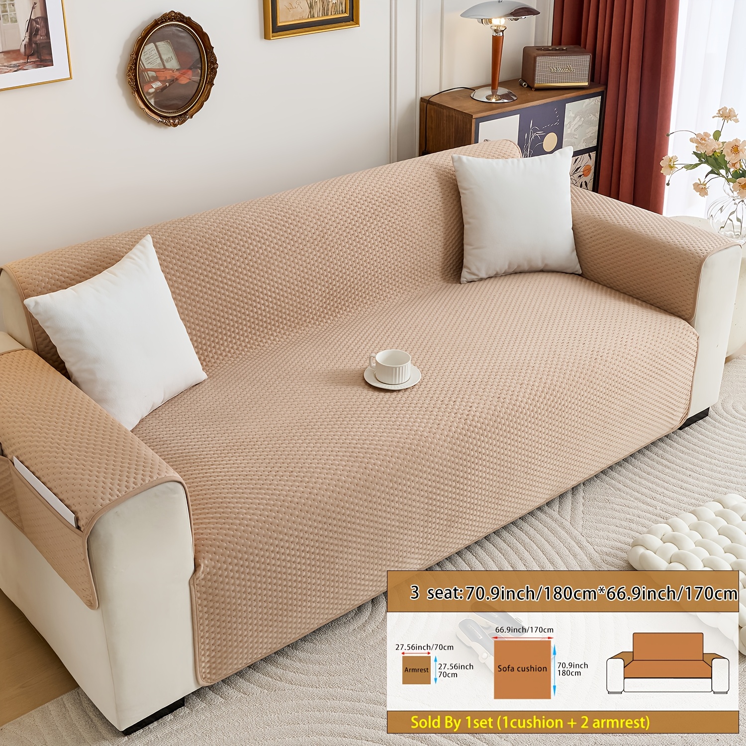 TEMU 3 pezzi Cuscino per con texture, design integrato con schienale e borsa laterale, resistente da pulire, la protezione del migliora il calore del