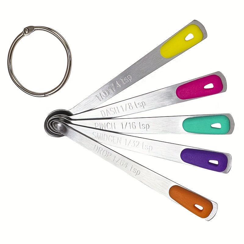 Image of Mini Measuring Spoons Set, Tiny Stainless Steel Measure Teaspoons With Silicone Handle, Suitable For Small Amount Of Dry Or Liquid Ingredients And Spices (1/64, 1/32, 1/16, 1/8, 1/4 Tsp)