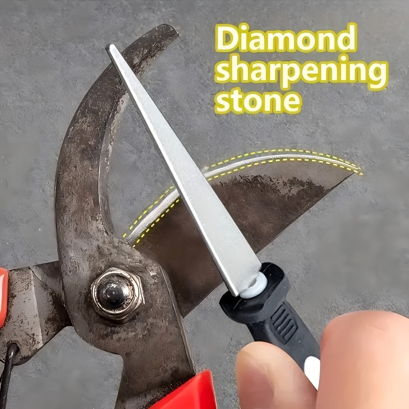 

1pc Diamond Sharpening Stone For Scissors, Knives, And Garden Tools - Dual-sided Flat & Curved Design, Handle, Steel Blade Sharpener, Vintage Style, Manual Pruning Shears For Lawn &