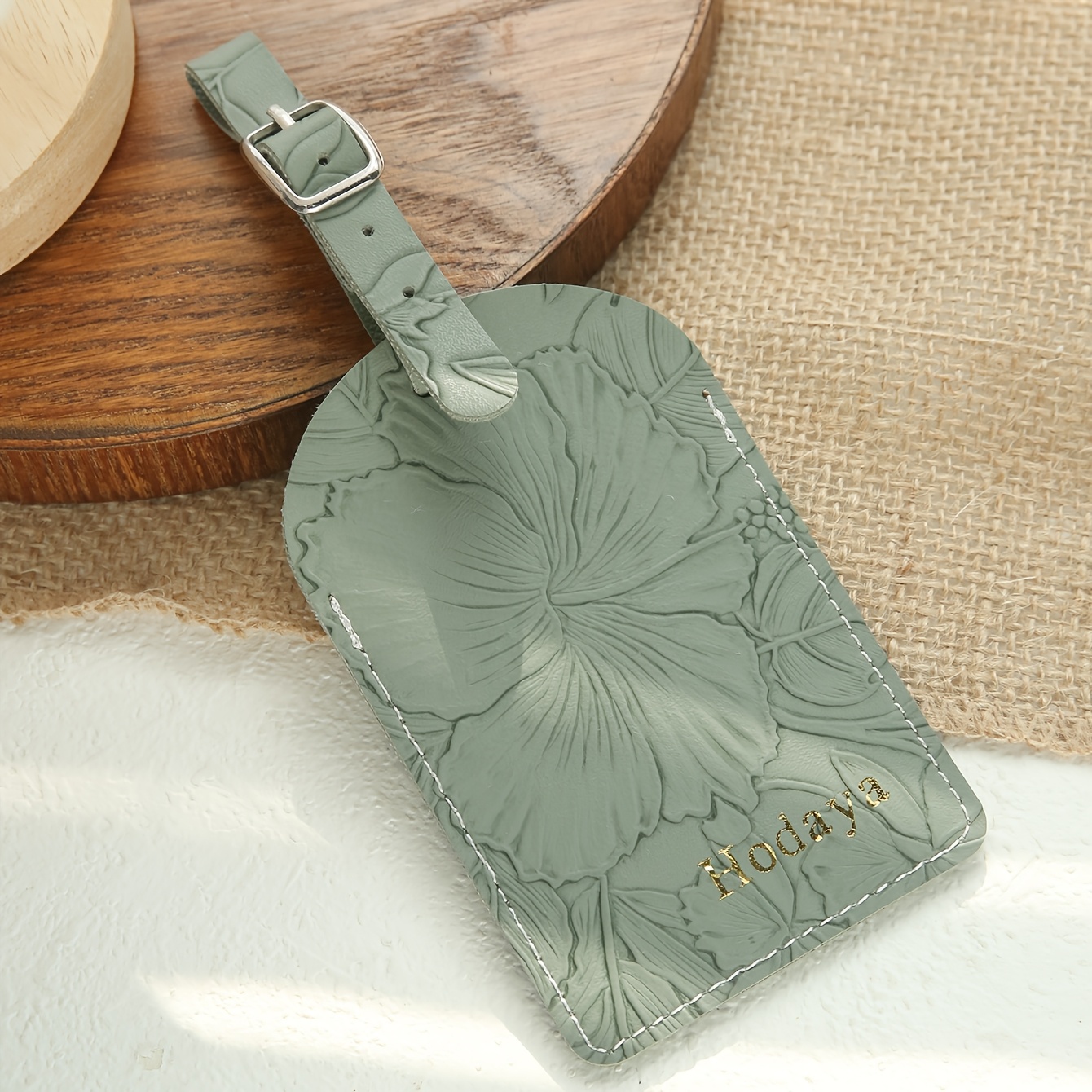 TEMU 1pc Tag For Suitcases With Custom Golden Monogram And Floral Carvings, Made Of Vegan Faux Leather, Includes Privacy Name Card, Accessory,