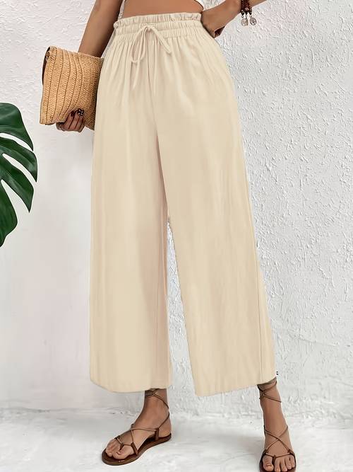 womens casual pants 100 spring summer ankle pants with ruffle elastic waist suitable for leisure and vacation comfortable and breathable